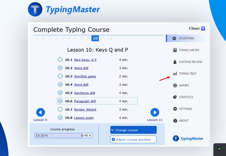 Certainly! Here's a combined alt tag with commas separating each phrase:

Typing tutor interface with custom text setup, uploading custom text to typing tutor, adding text file to typing exercises, step-by-step guide for custom text integration