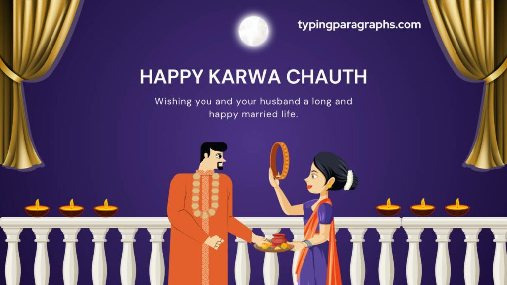 "Women performing Karva Chauth puja with decorated karva pot, intricate mehndi designs, traditional attire, sweets and fruits for sargi, full moon in evening sky, exchanging gifts, married couple blessings, festive meals, and joyful celebrations"